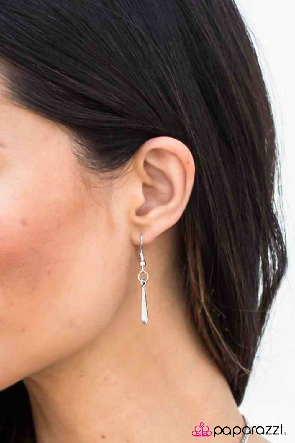 The Grand Geisha Silver Necklace and matching Earrings - Paparazzi Accessories- on model - CarasShop.com - Paparazzi Jewelry by Cara Jewels