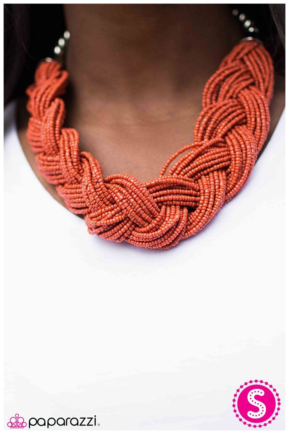 The Great Outback Orange Braided Seed Bead Necklace - Paparazzi Accessories- lightbox - CarasShop.com - Paparazzi Jewelry by Cara Jewels