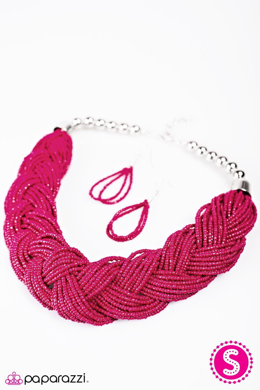 The Great Outback Pink Seed Bead Necklace and matching Earrings - Paparazzi Accessories - free matching earrings -CarasShop.com - Paparazzi Jewelry by Cara Jewels