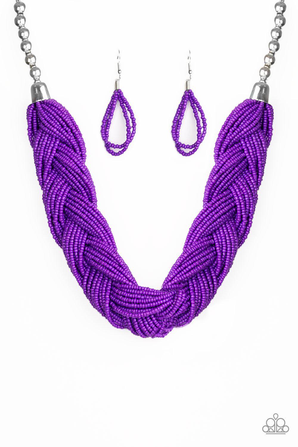 The Great Outback Purple Braided Seed Bead Necklace - Paparazzi Accessories- lightbox - CarasShop.com - Paparazzi Jewelry by Cara Jewels