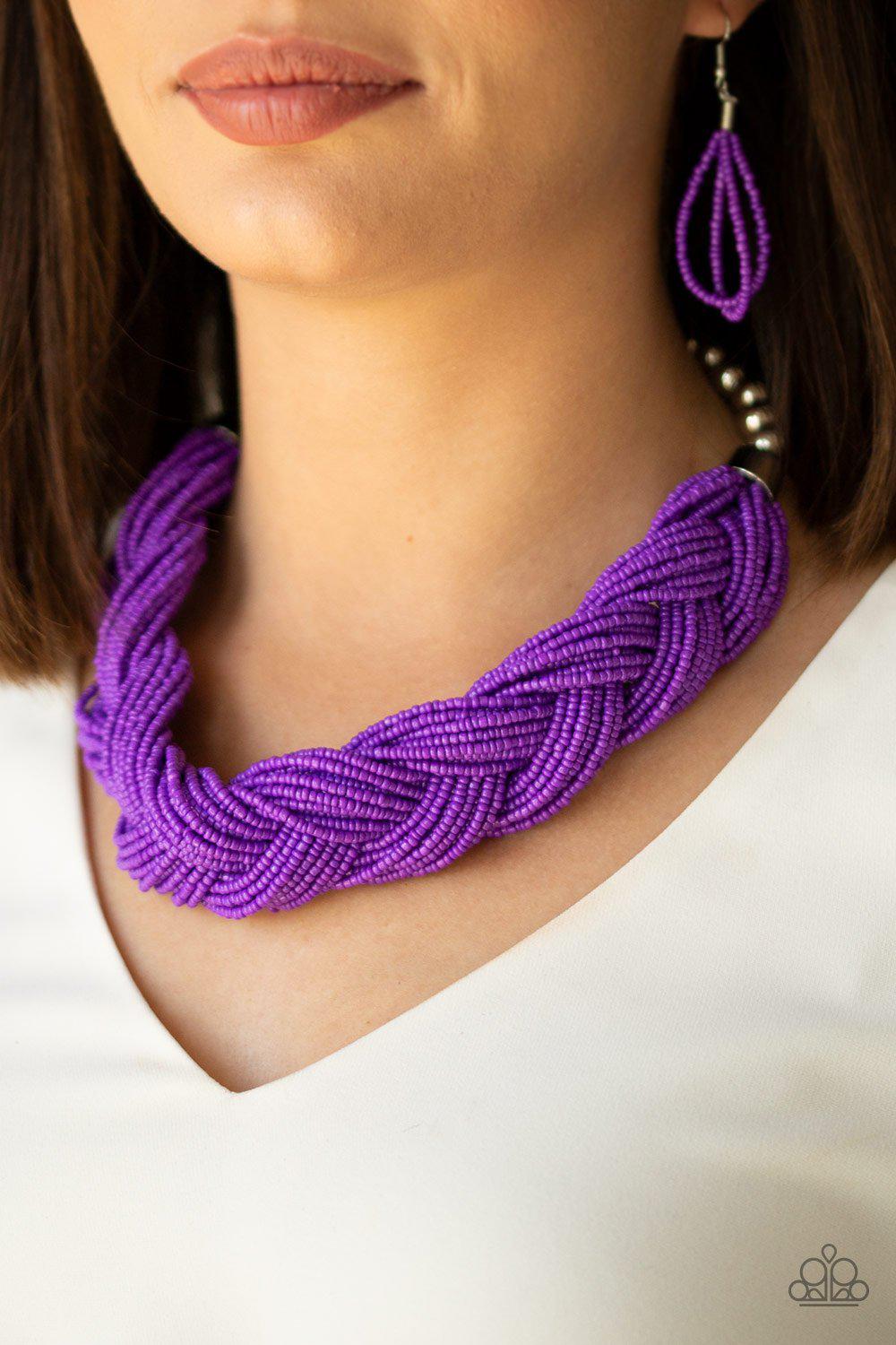The Great Outback Purple Braided Seed Bead Necklace - Paparazzi Accessories- lightbox - CarasShop.com - Paparazzi Jewelry by Cara Jewels