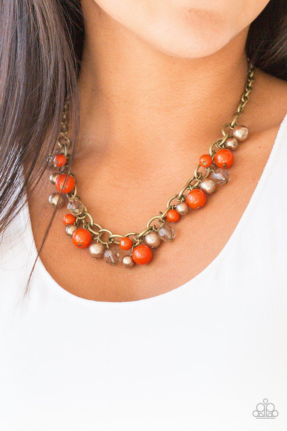 The GRIT Crowd Orange and Brass Necklace - Paparazzi Accessories- lightbox - CarasShop.com - Paparazzi Jewelry by Cara Jewels