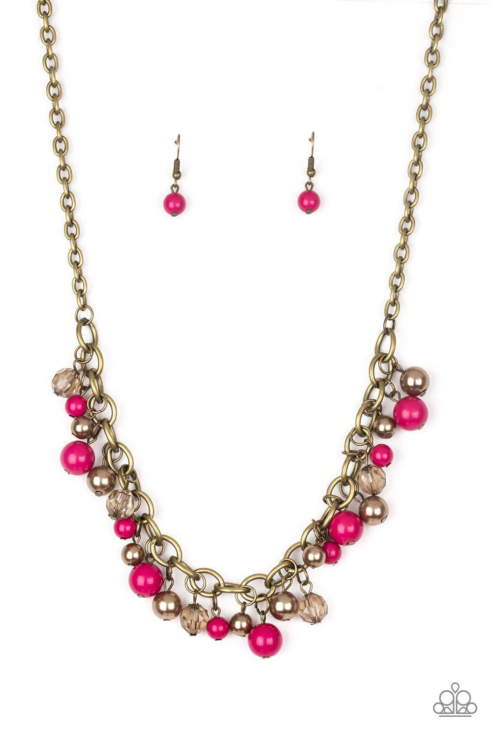 The GRIT Crowd Pink and Brass Necklace - Paparazzi Accessories - free matching earrings -CarasShop.com - Paparazzi Jewelry by Cara Jewels