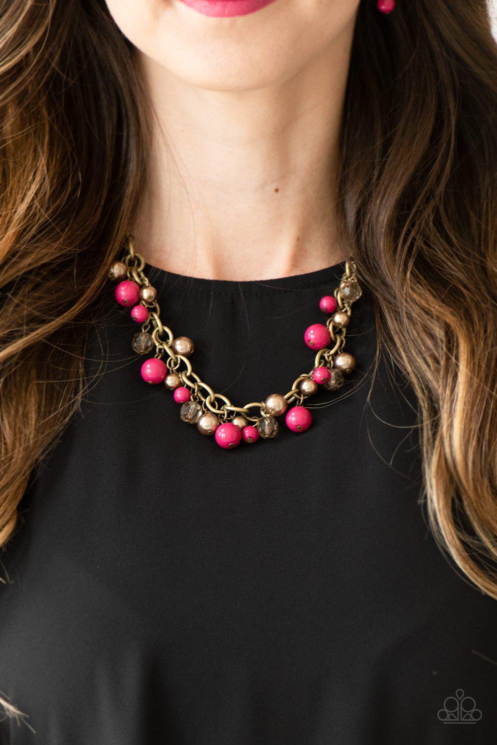 The GRIT Crowd Pink and Brass Necklace - Paparazzi Accessories- lightbox - CarasShop.com - Paparazzi Jewelry by Cara Jewels