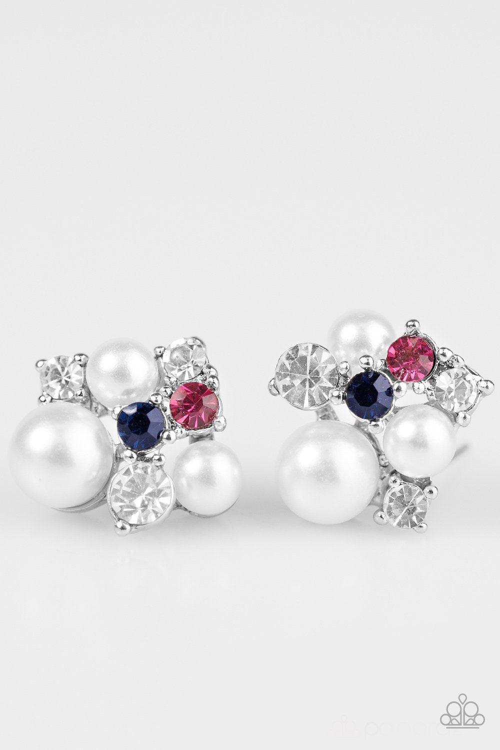 The Hostess With The POST-est Multi Pearl and Rhinestone Post Earrings - Paparazzi Accessories- on model - CarasShop.com - Paparazzi Jewelry by Cara Jewels