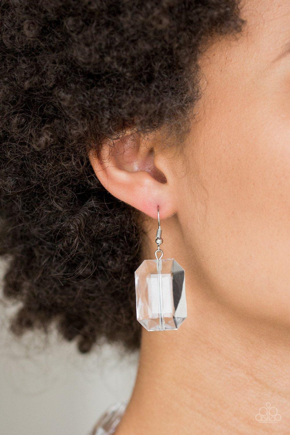 The ICE President White Acrylic Necklace - Paparazzi Accessories - free matching earrings -CarasShop.com - Paparazzi Jewelry by Cara Jewels