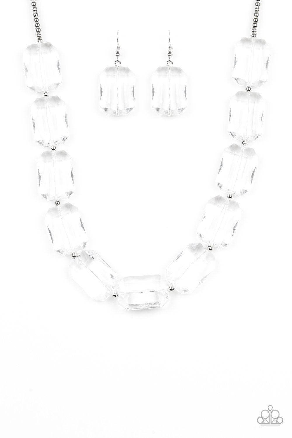 The ICE President White Acrylic Necklace - Paparazzi Accessories- on model - CarasShop.com - Paparazzi Jewelry by Cara Jewels