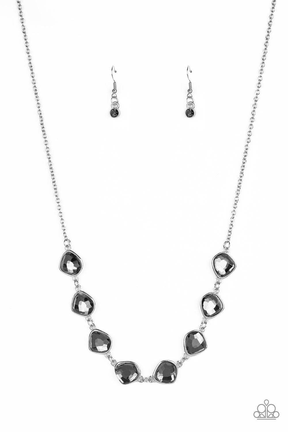The Imperfectionist Silver Rhinestone Necklace - Paparazzi Accessories - free matching earrings -CarasShop.com - Paparazzi Jewelry by Cara Jewels