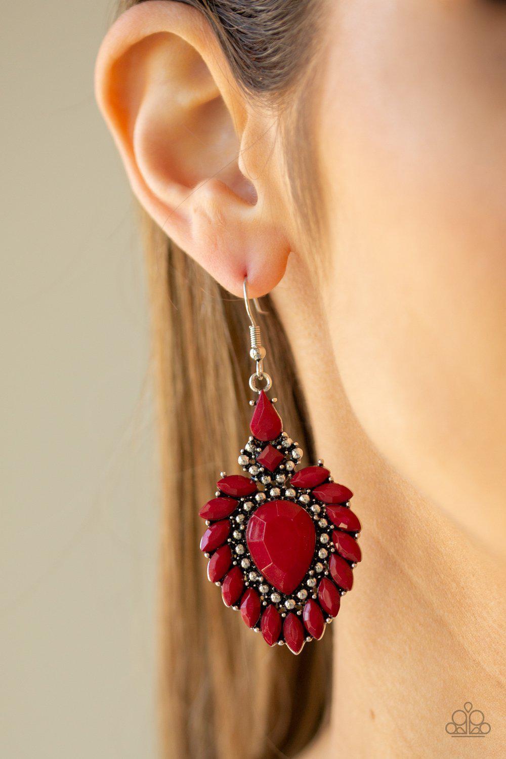 The LIONESS' Den Red Earrings - Paparazzi Accessories- lightbox - CarasShop.com - Paparazzi Jewelry by Cara Jewels