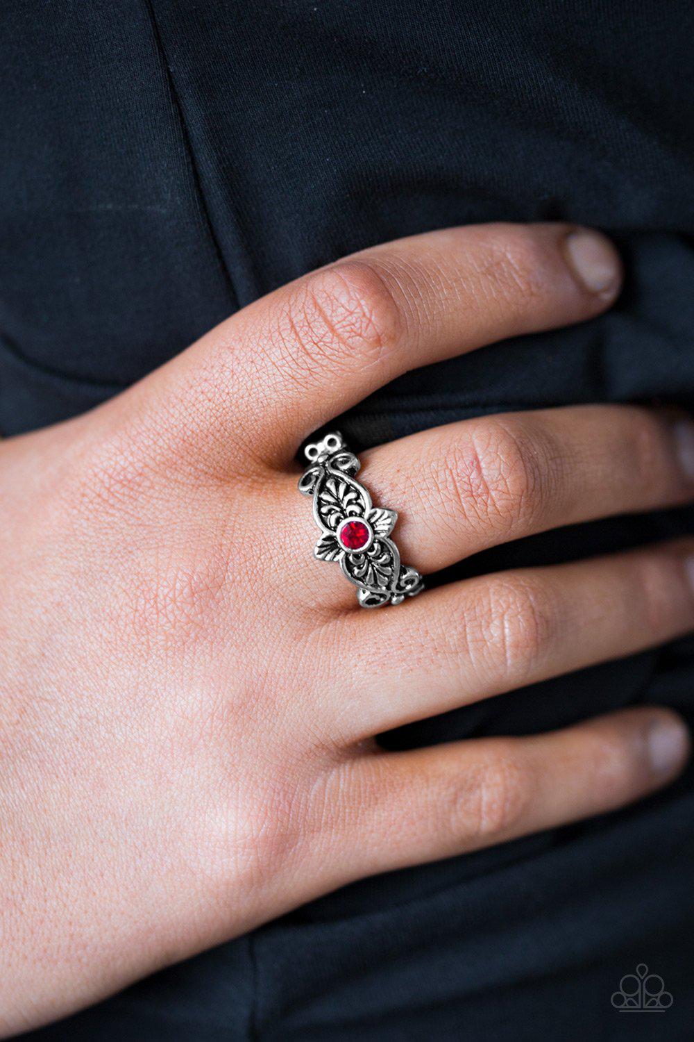 The Little Princess Silver and Red Gem Ring - Paparazzi Accessories- lightbox - CarasShop.com - Paparazzi Jewelry by Cara Jewels