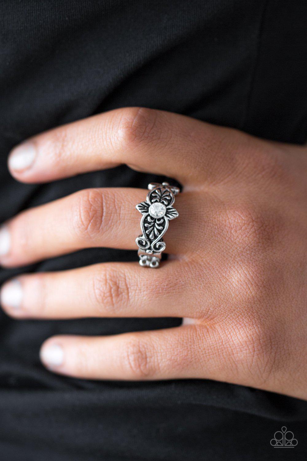 The Little Princess Silver and White Gem Ring - Paparazzi Accessories- lightbox - CarasShop.com - Paparazzi Jewelry by Cara Jewels