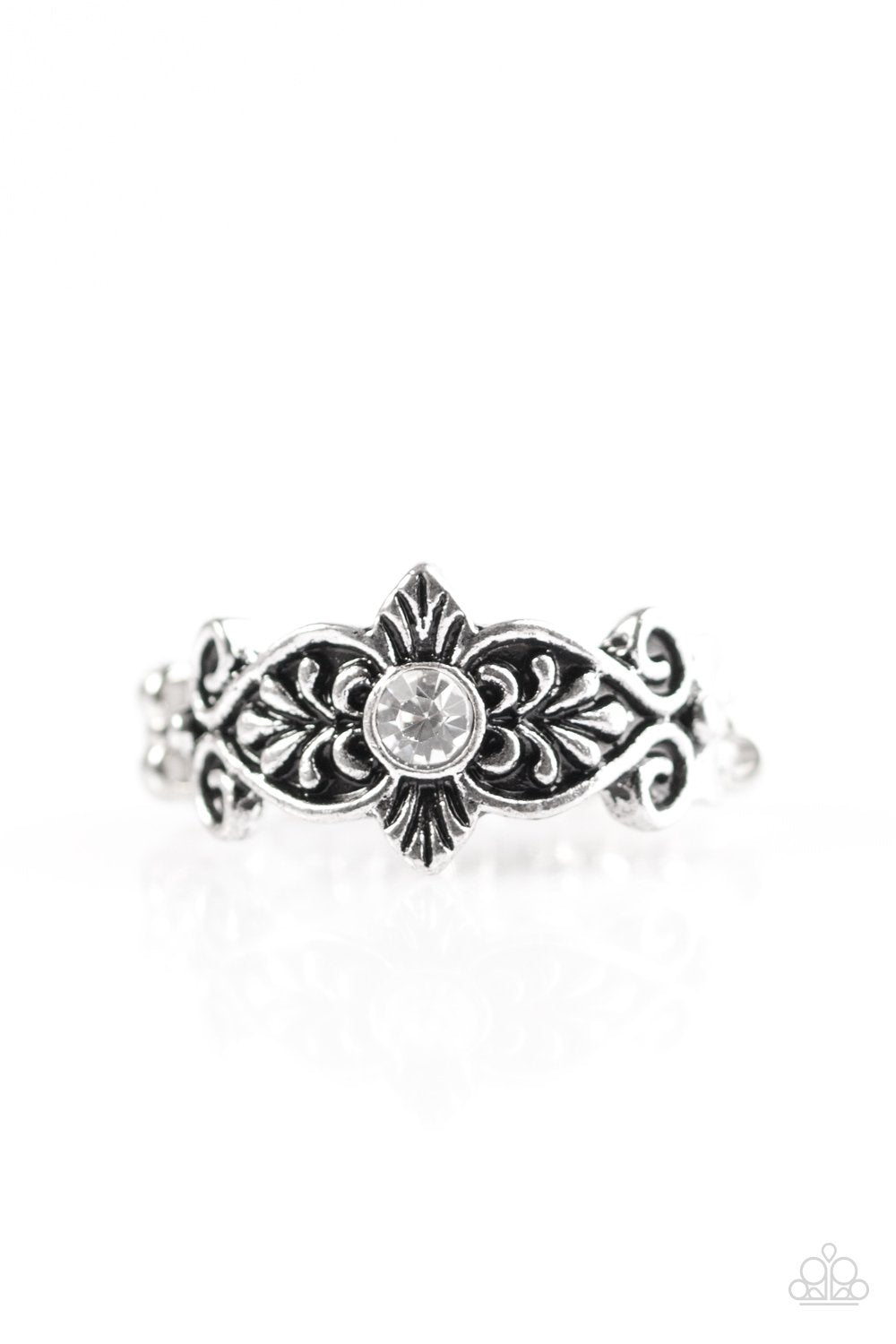The Little Princess Silver and White Gem Ring - Paparazzi Accessories- on model - CarasShop.com - Paparazzi Jewelry by Cara Jewels