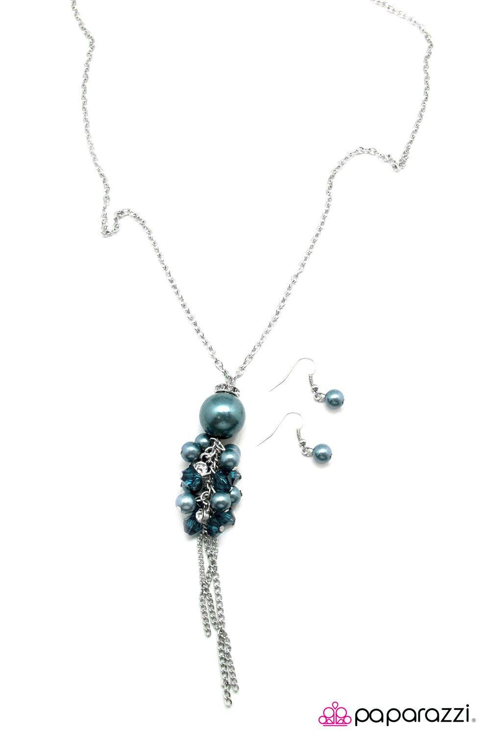The Low Down Silver and Metallic Blue Tassel Necklace - Paparazzi Accessories - free matching earrings -CarasShop.com - Paparazzi Jewelry by Cara Jewels