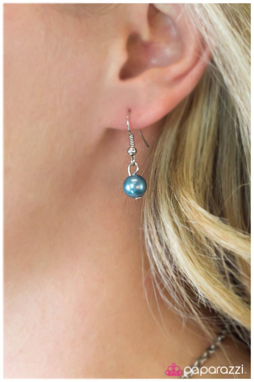 The Low Down Silver and Metallic Blue Tassel Necklace - Paparazzi Accessories- on model - CarasShop.com - Paparazzi Jewelry by Cara Jewels