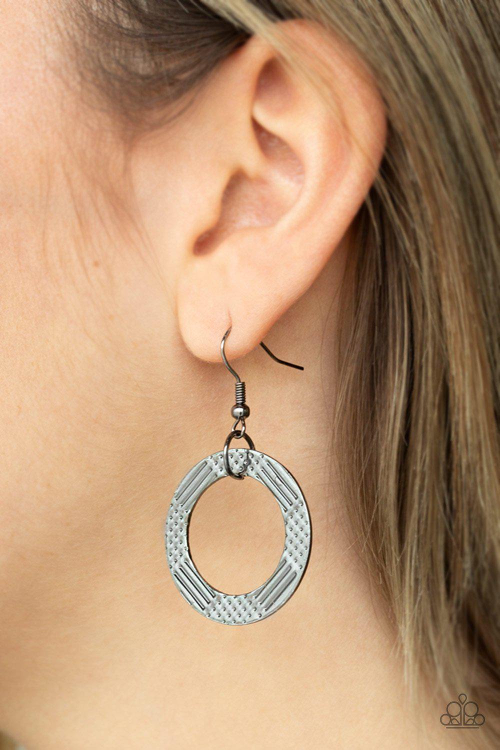 The Main Contender Black Gunmetal Necklace and matching Earrings - Paparazzi Accessories - free matching earrings -CarasShop.com - Paparazzi Jewelry by Cara Jewels