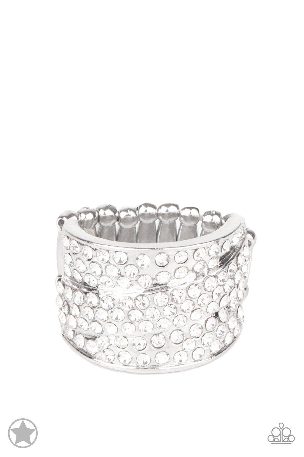 The Millionaires Club White Rhinestone Ring - Paparazzi Accessories- lightbox - CarasShop.com - Paparazzi Jewelry by Cara Jewels