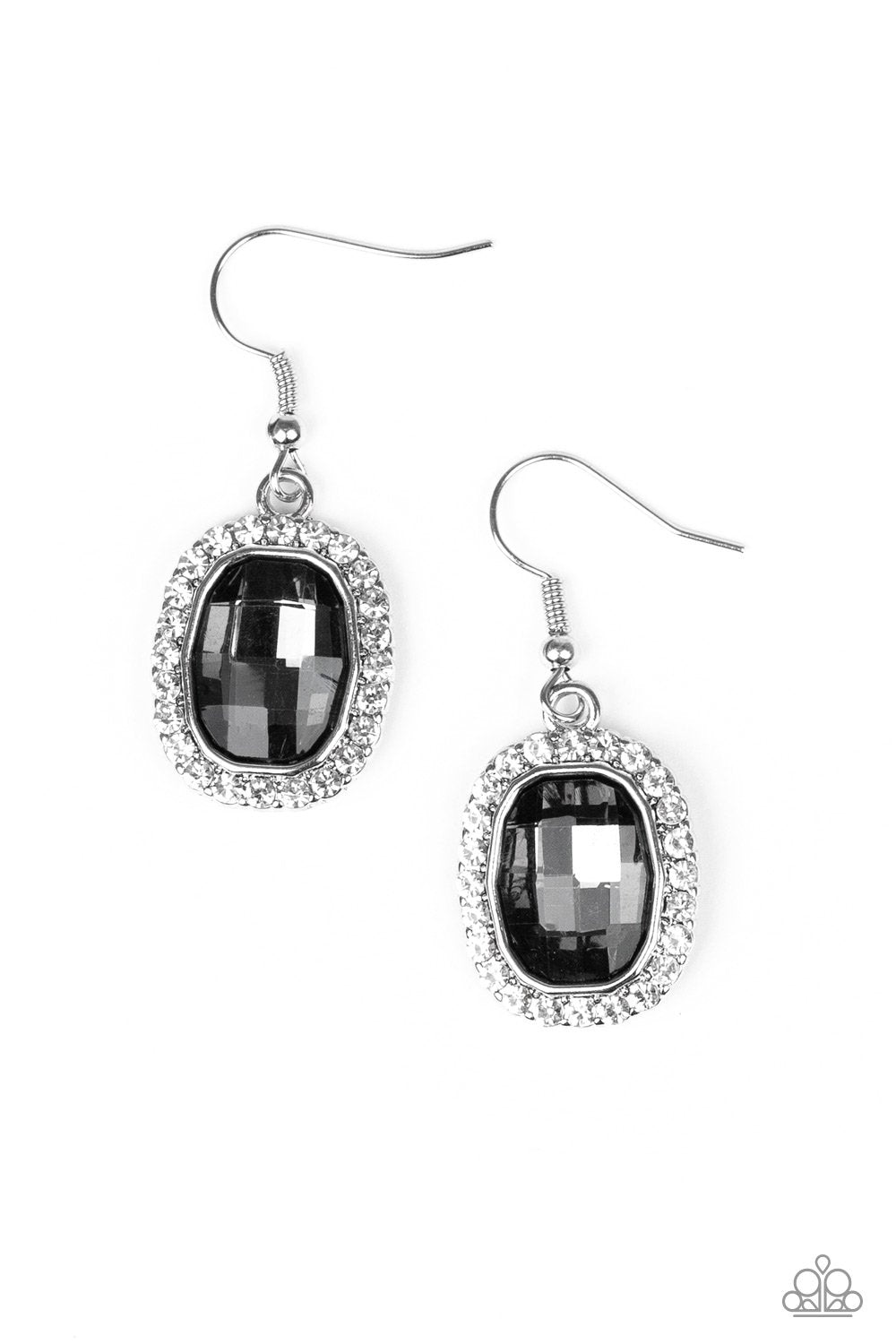 The Modern Monroe Smoky Silver and White Rhinestone Earrings - Paparazzi Accessories- lightbox - CarasShop.com - Paparazzi Jewelry by Cara Jewels