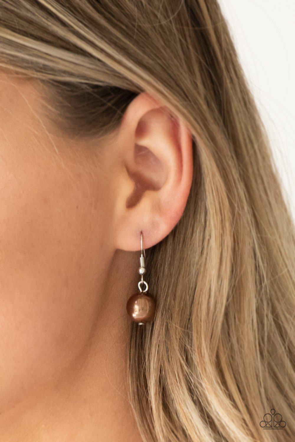 The More The Modest Multi Orange and Brown Pearl Necklace - Paparazzi Accessories - free matching earrings -CarasShop.com - Paparazzi Jewelry by Cara Jewels