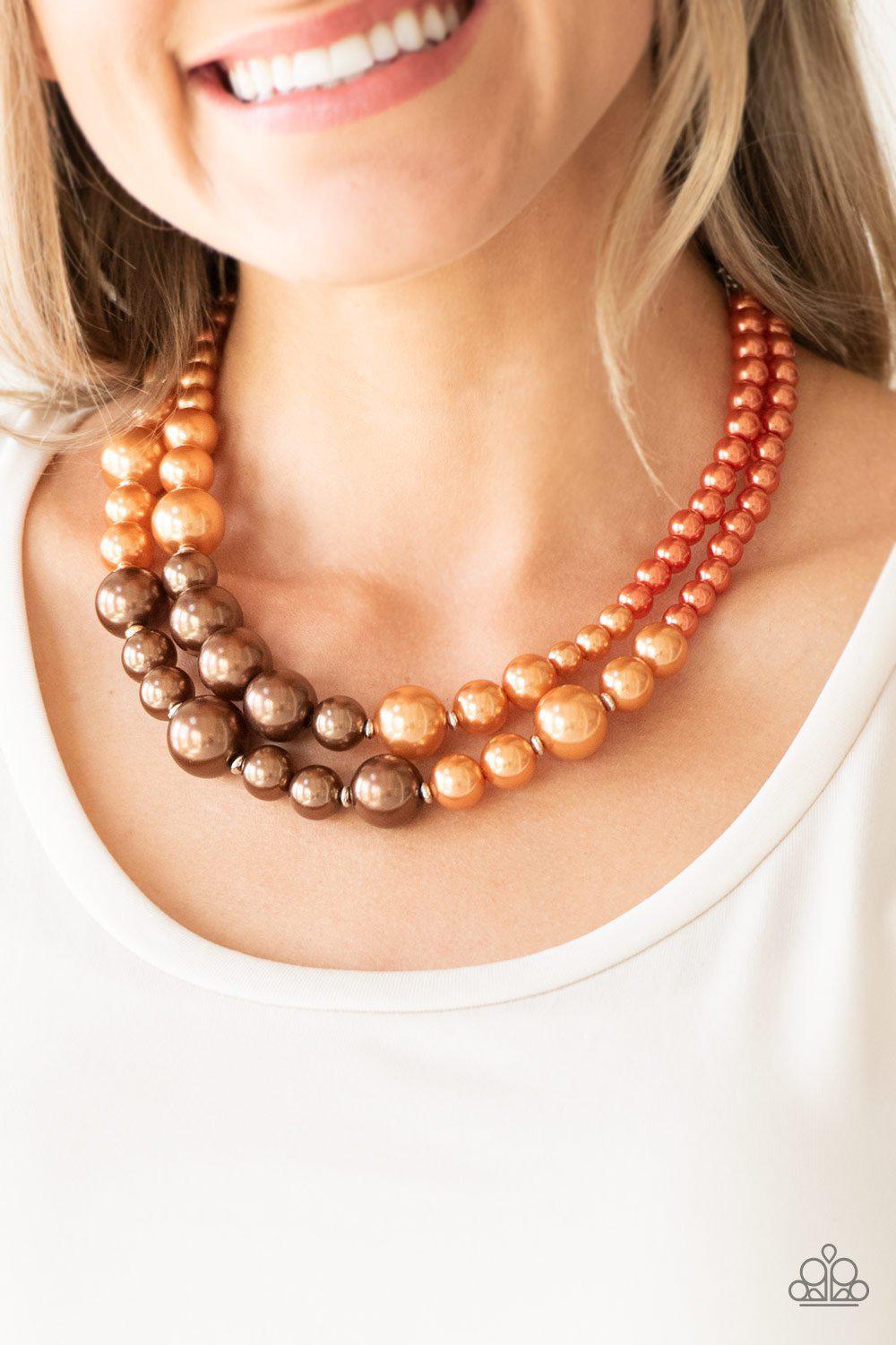The More The Modest Multi Orange and Brown Pearl Necklace - Paparazzi Accessories- lightbox - CarasShop.com - Paparazzi Jewelry by Cara Jewels