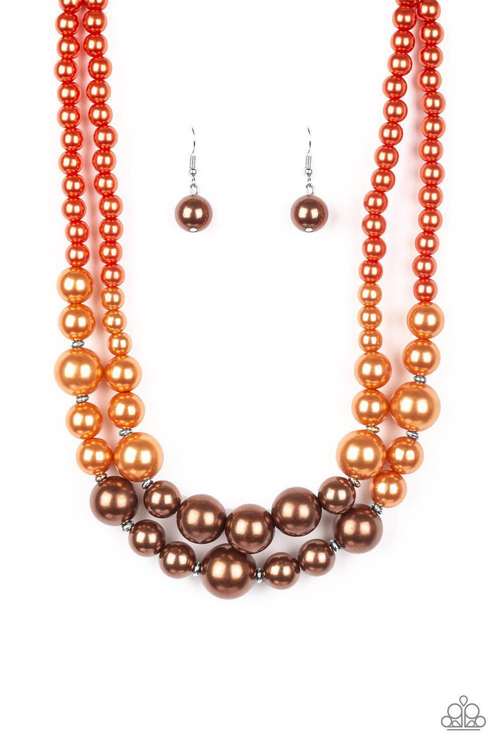 The More The Modest Multi Orange and Brown Pearl Necklace - Paparazzi Accessories- on model - CarasShop.com - Paparazzi Jewelry by Cara Jewels