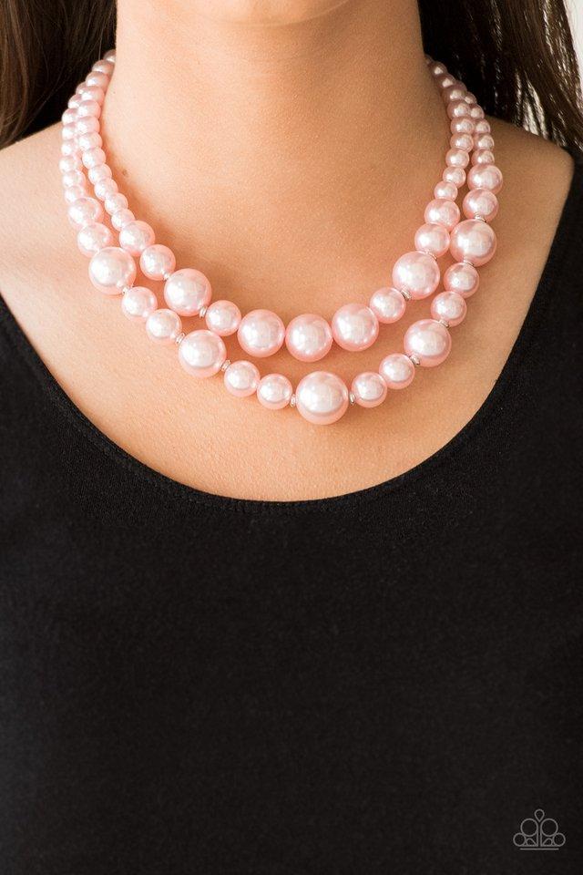 The More The Modest Pink Pearl Necklace - Paparazzi Accessories- lightbox - CarasShop.com - Paparazzi Jewelry by Cara Jewels