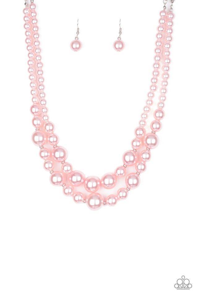 The More The Modest Pink Pearl Necklace - Paparazzi Accessories- on model - CarasShop.com - Paparazzi Jewelry by Cara Jewels