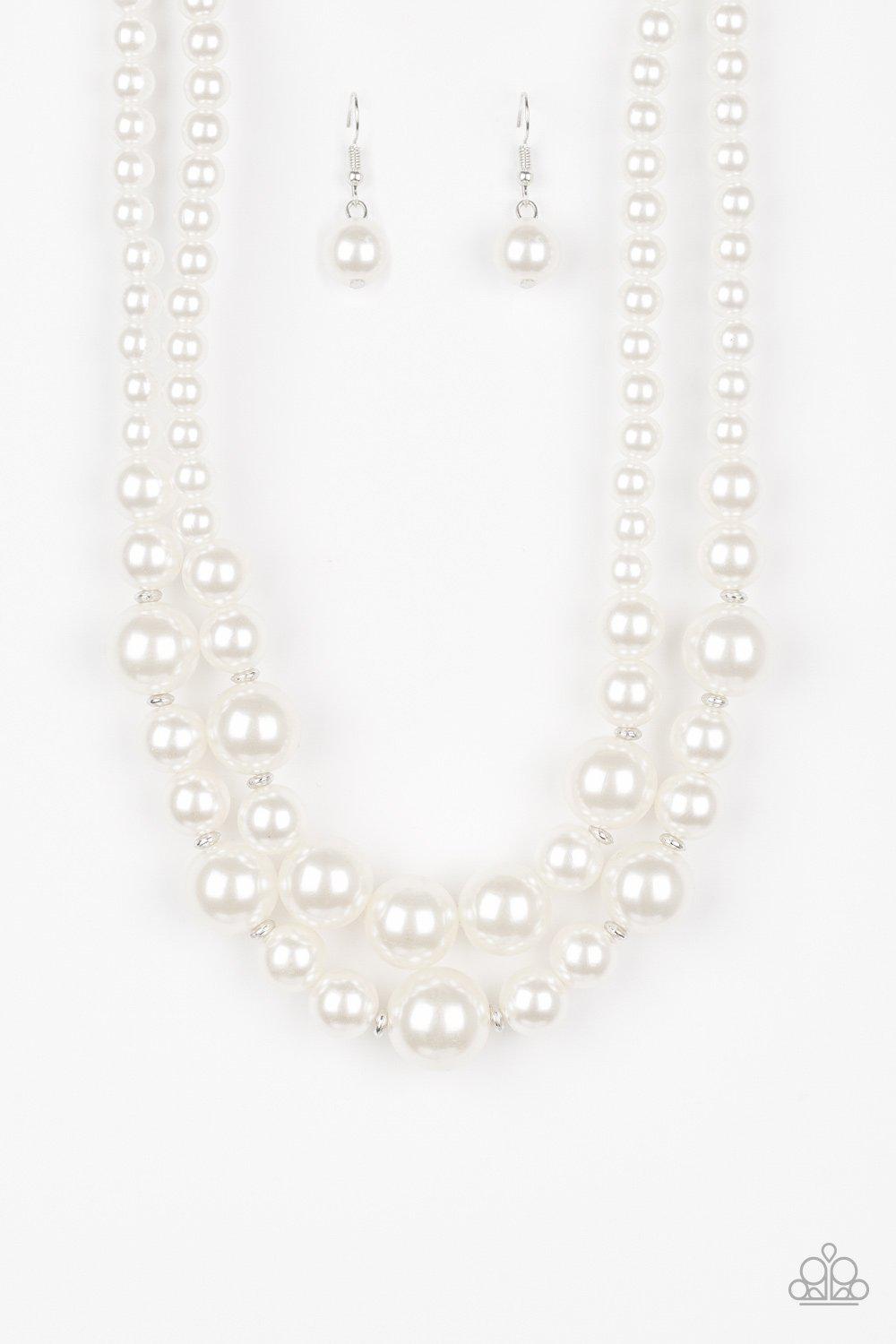 The More The Modest White Pearl Necklace - Paparazzi Accessories- lightbox - CarasShop.com - Paparazzi Jewelry by Cara Jewels