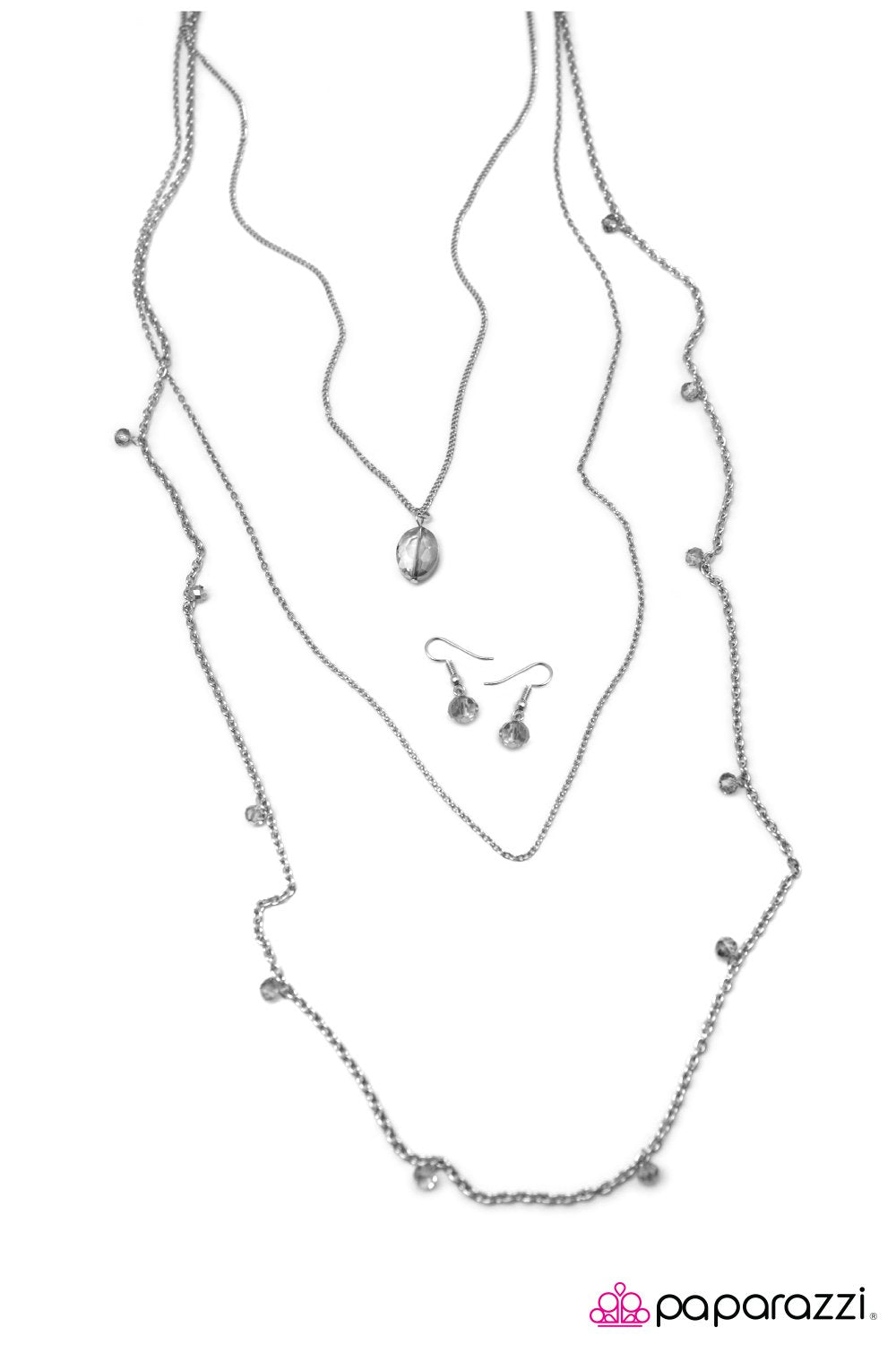 The Night Life Silver Necklace and matching Earrings - Paparazzi Accessories - free matching earrings -CarasShop.com - Paparazzi Jewelry by Cara Jewels