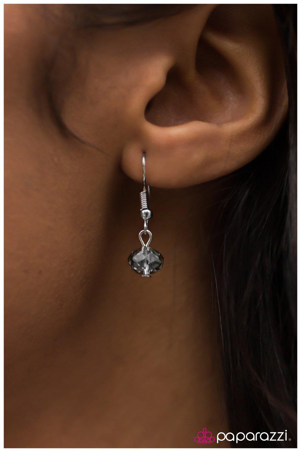 The Night Life Silver Necklace and matching Earrings - Paparazzi Accessories- on model - CarasShop.com - Paparazzi Jewelry by Cara Jewels