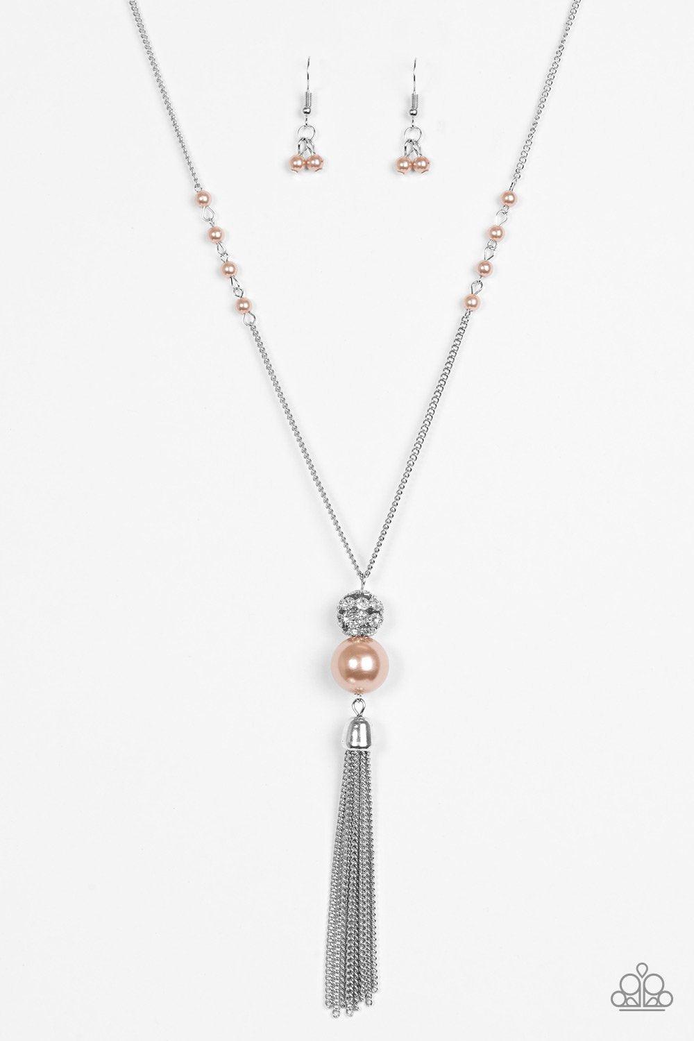 The Only Show In Town Brown Pearl and Silver Necklace - Paparazzi Accessories- lightbox - CarasShop.com - Paparazzi Jewelry by Cara Jewels