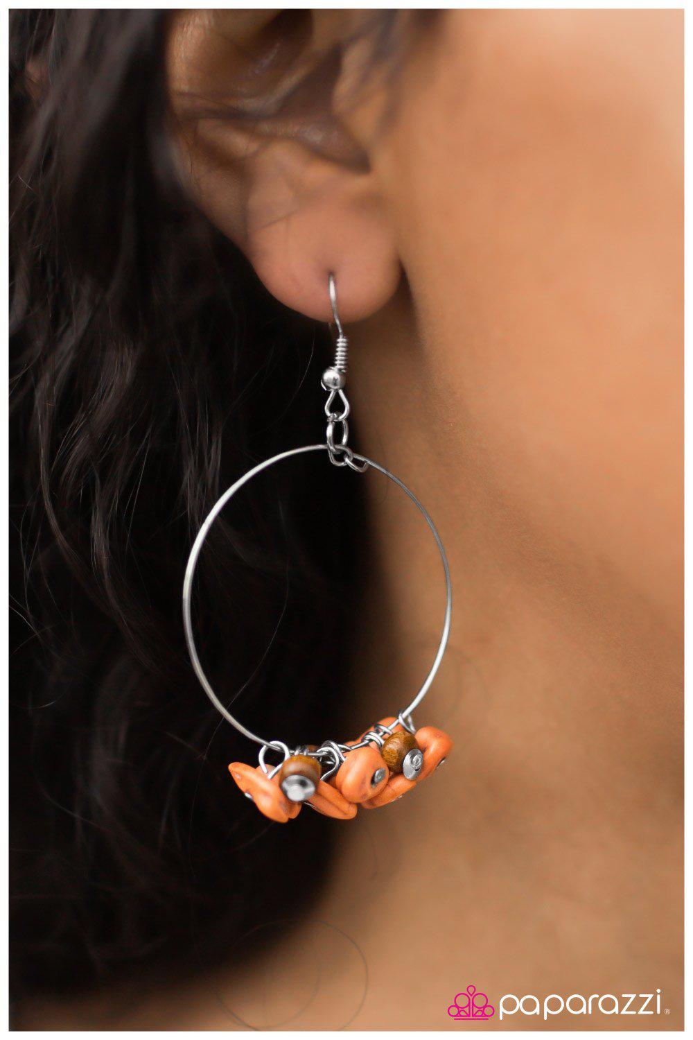 The Pebble Mill Silver and Orange Stone Earrings - Paparazzi Accessories- lightbox - CarasShop.com - Paparazzi Jewelry by Cara Jewels