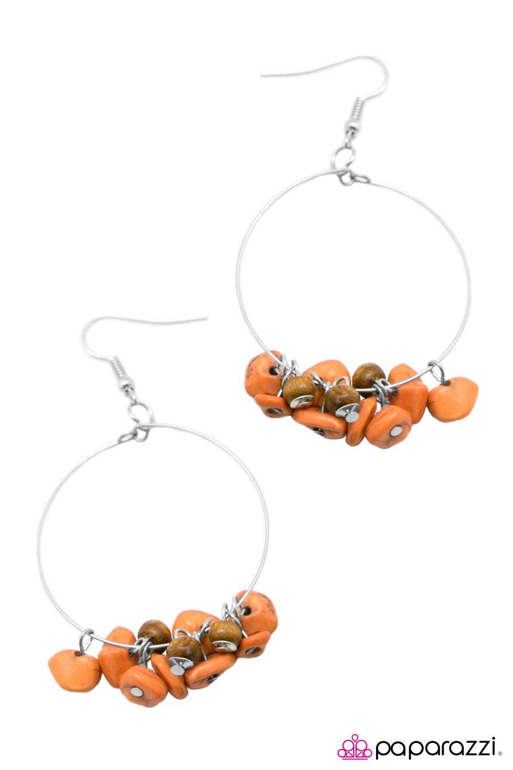 The Pebble Mill Silver and Orange Stone Earrings - Paparazzi Accessories- on model - CarasShop.com - Paparazzi Jewelry by Cara Jewels