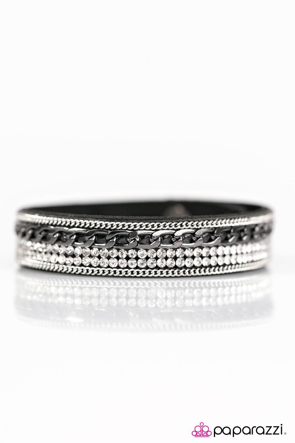 The Perfect Score Black and White Narrow Wrap Snap Bracelet - Paparazzi Accessories- lightbox - CarasShop.com - Paparazzi Jewelry by Cara Jewels