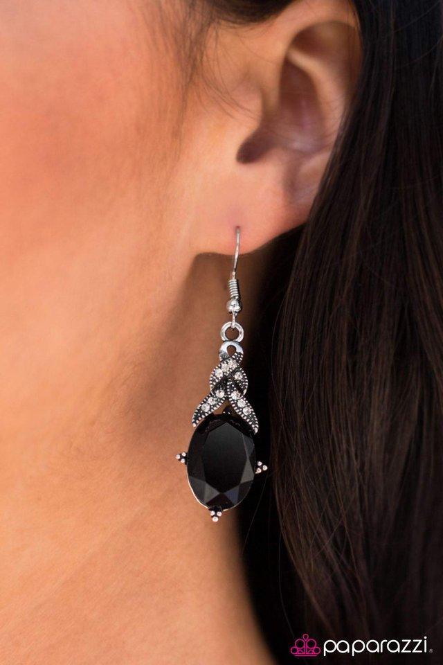 The Prize Winner Black Rhinestone Earrings - Paparazzi Accessories- on model - CarasShop.com - Paparazzi Jewelry by Cara Jewels