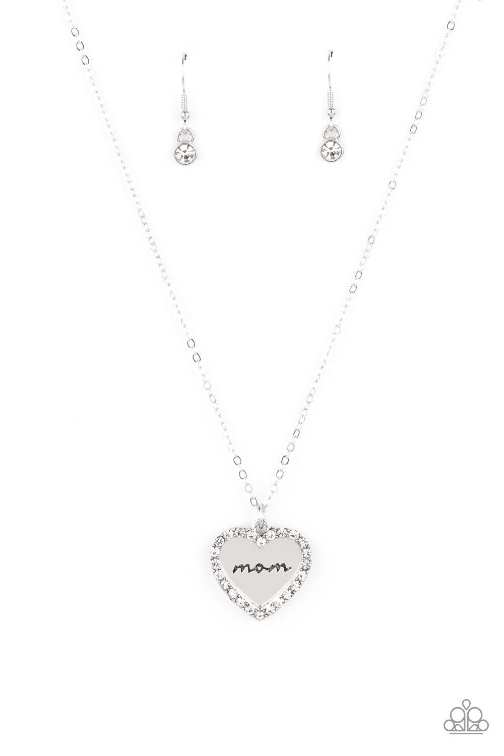 The Real Boss White Rhinestone Heart Necklace - Paparazzi Accessories- lightbox - CarasShop.com - Paparazzi Jewelry by Cara Jewels