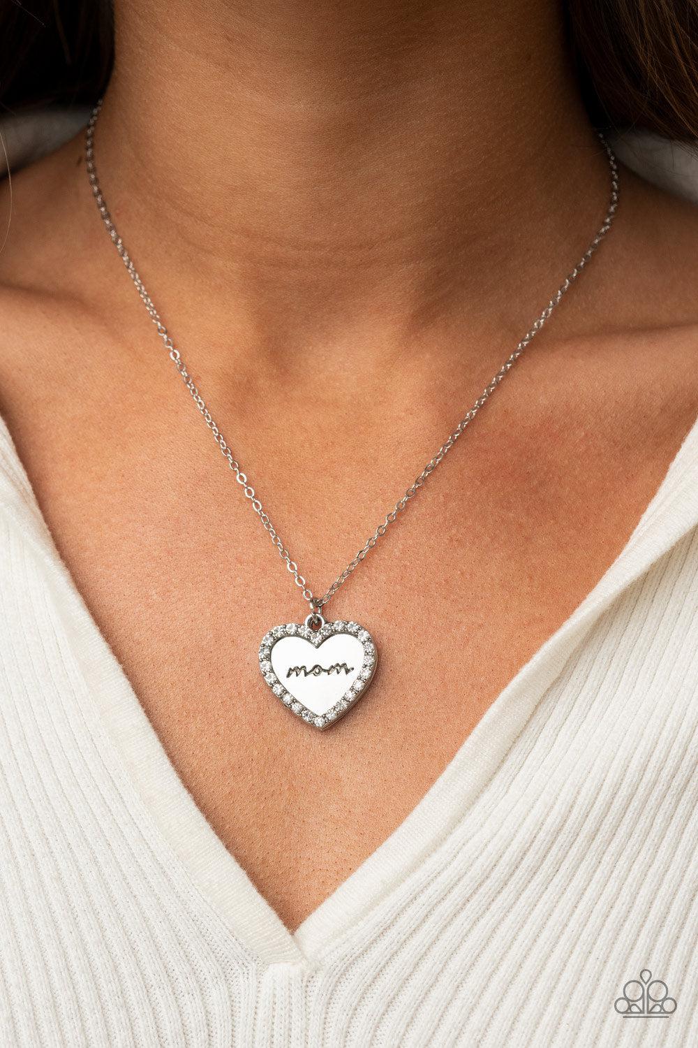The Real Boss White Rhinestone Heart Necklace - Paparazzi Accessories- on model - CarasShop.com - Paparazzi Jewelry by Cara Jewels