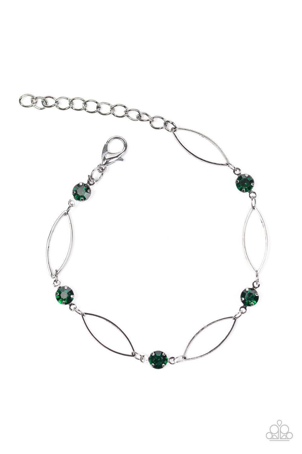 The Right Time Green Gem and Gunmetal Bracelet - Paparazzi Accessories- on model - CarasShop.com - Paparazzi Jewelry by Cara Jewels