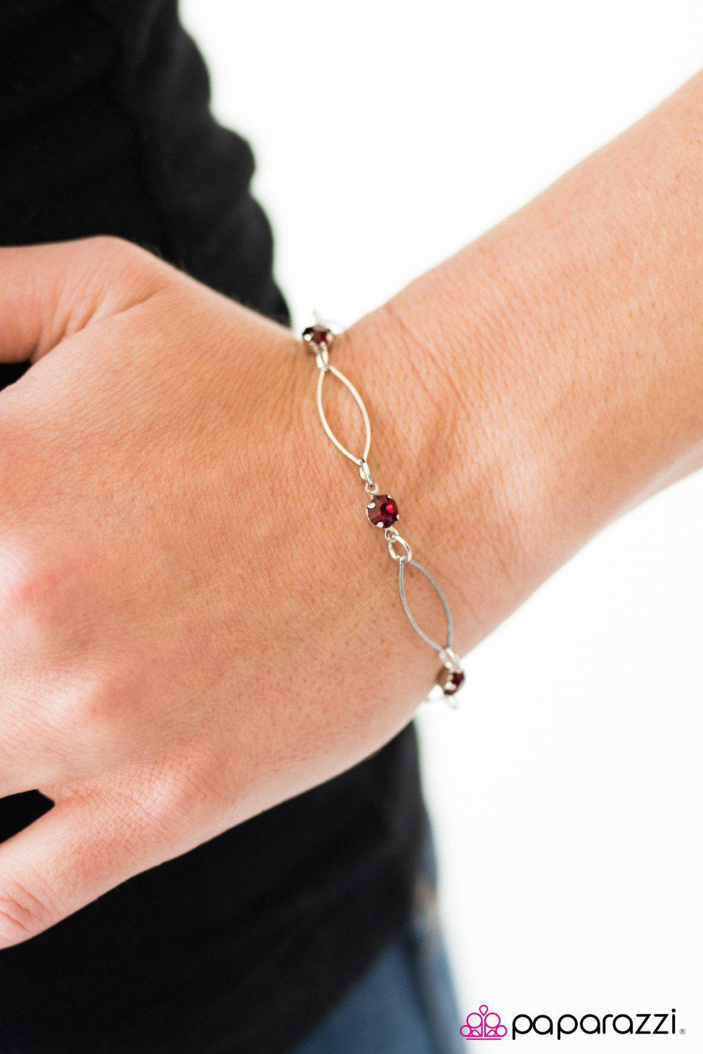 The Right Time Red Gem and Silver Bracelet - Paparazzi Accessories- lightbox - CarasShop.com - Paparazzi Jewelry by Cara Jewels