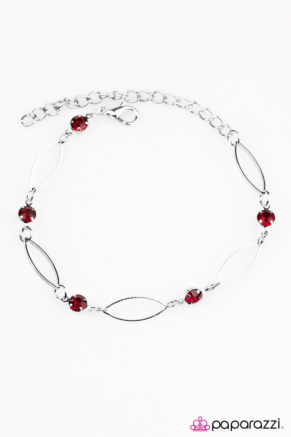 The Right Time Red Gem and Silver Bracelet - Paparazzi Accessories- on model - CarasShop.com - Paparazzi Jewelry by Cara Jewels