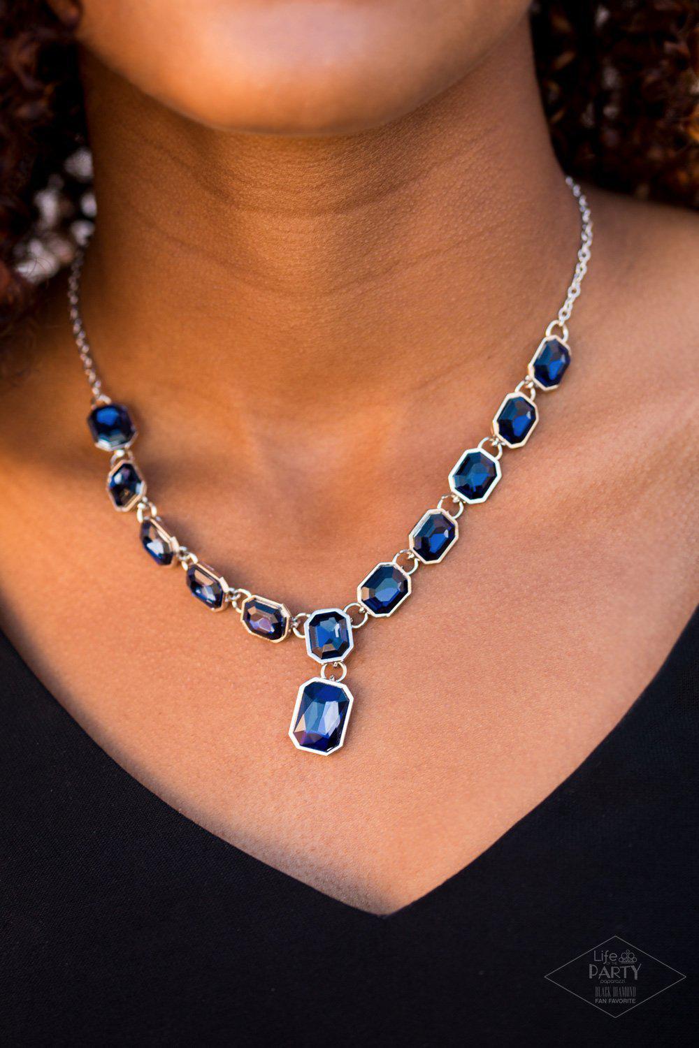 The Right To Remain Sparkly Blue Gem Necklace - Paparazzi Accessories- lightbox - CarasShop.com - Paparazzi Jewelry by Cara Jewels