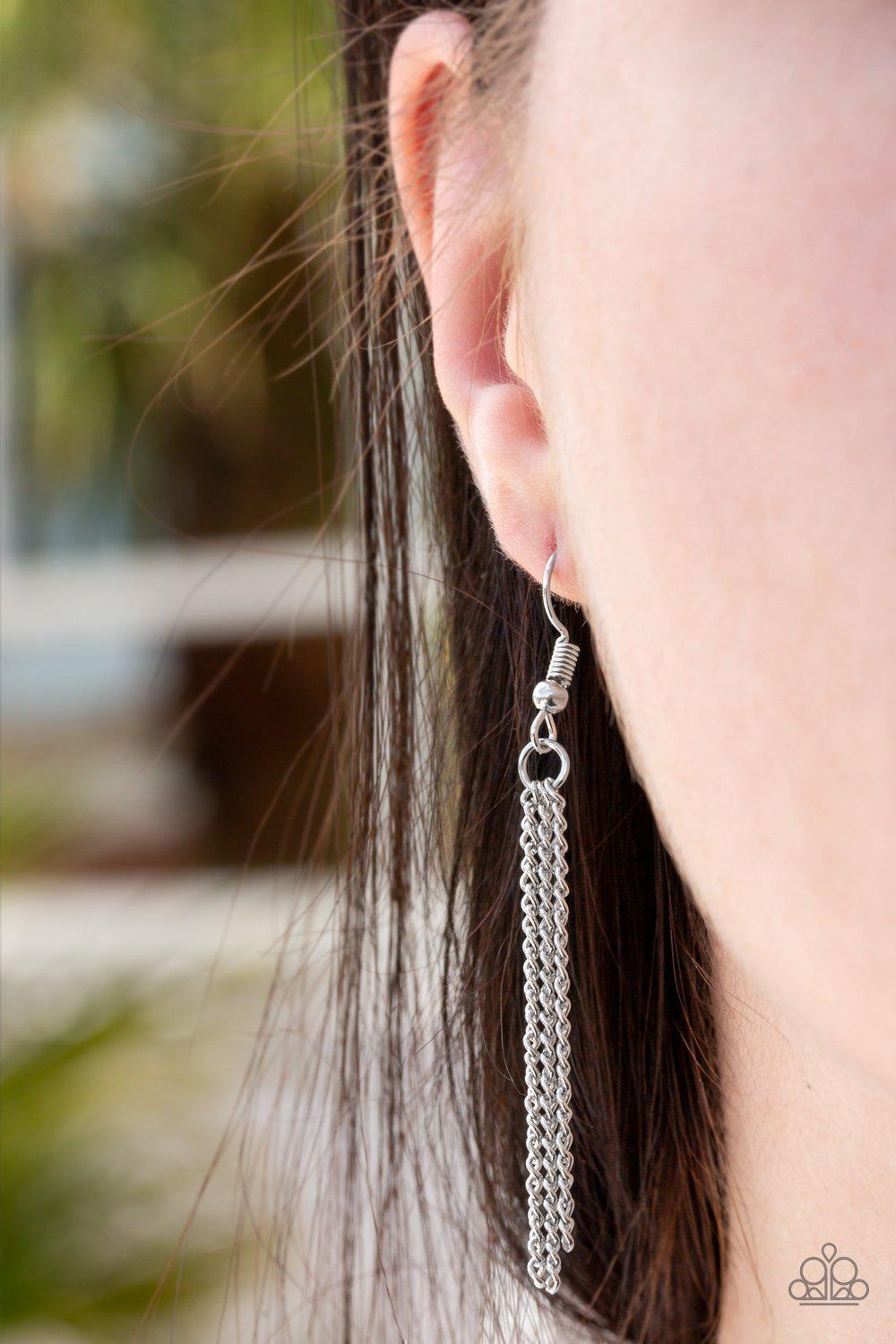 The Royal Coronation Silver and White Rhinestone Teardrop Necklace - Paparazzi Accessories - free matching earrings -CarasShop.com - Paparazzi Jewelry by Cara Jewels