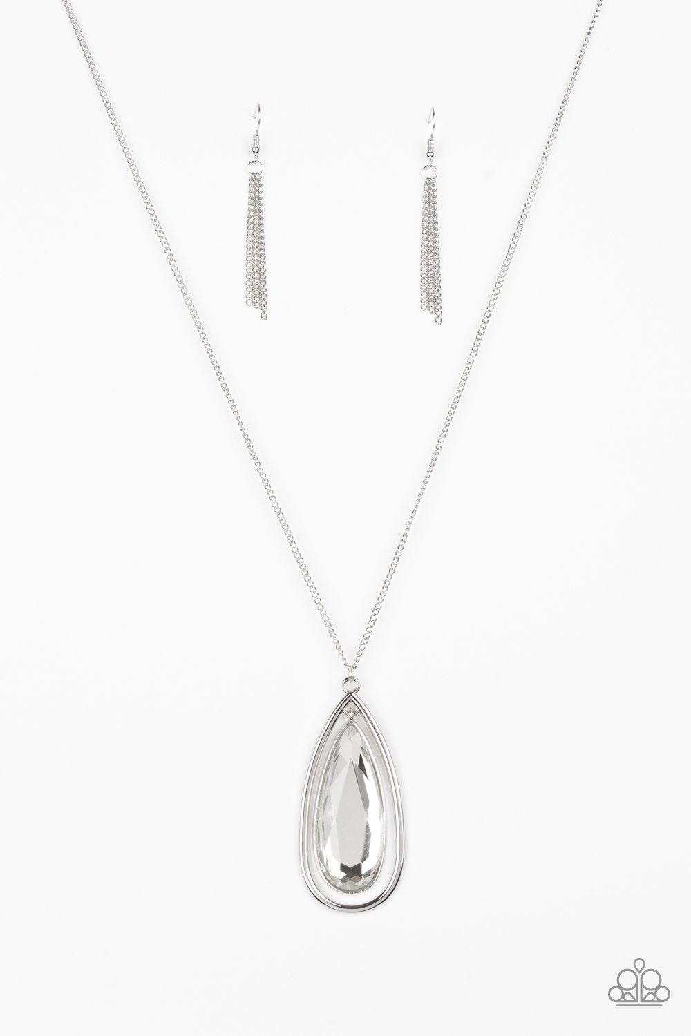 The Royal Coronation Silver and White Rhinestone Teardrop Necklace - Paparazzi Accessories- lightbox - CarasShop.com - Paparazzi Jewelry by Cara Jewels