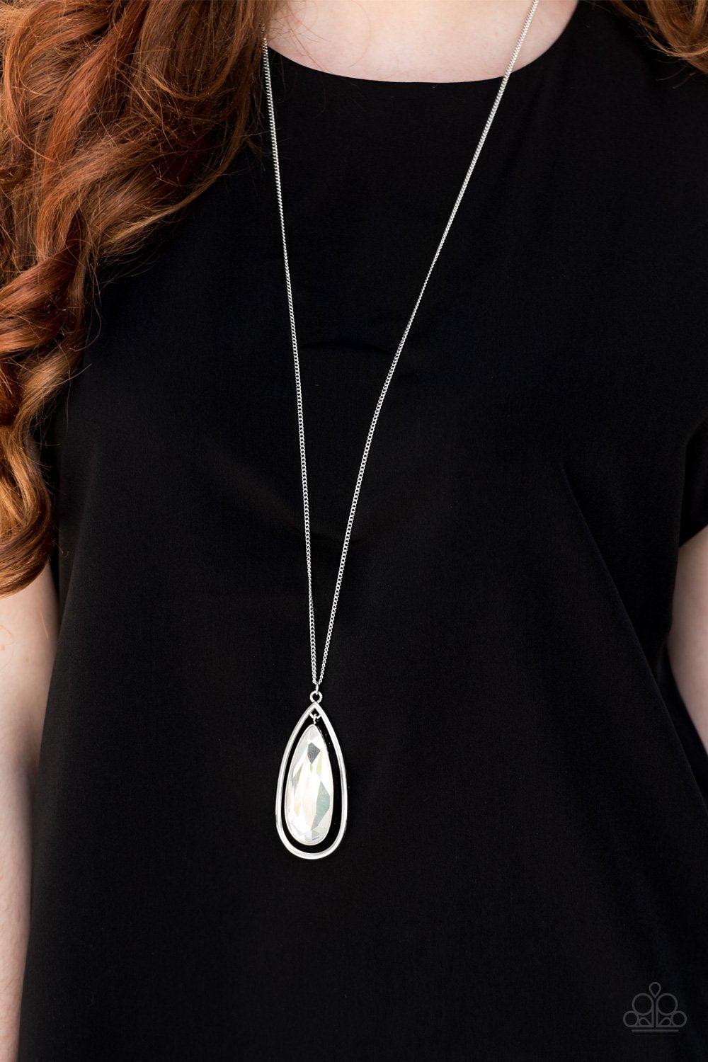 The Royal Coronation Silver and White Rhinestone Teardrop Necklace - Paparazzi Accessories- lightbox - CarasShop.com - Paparazzi Jewelry by Cara Jewels