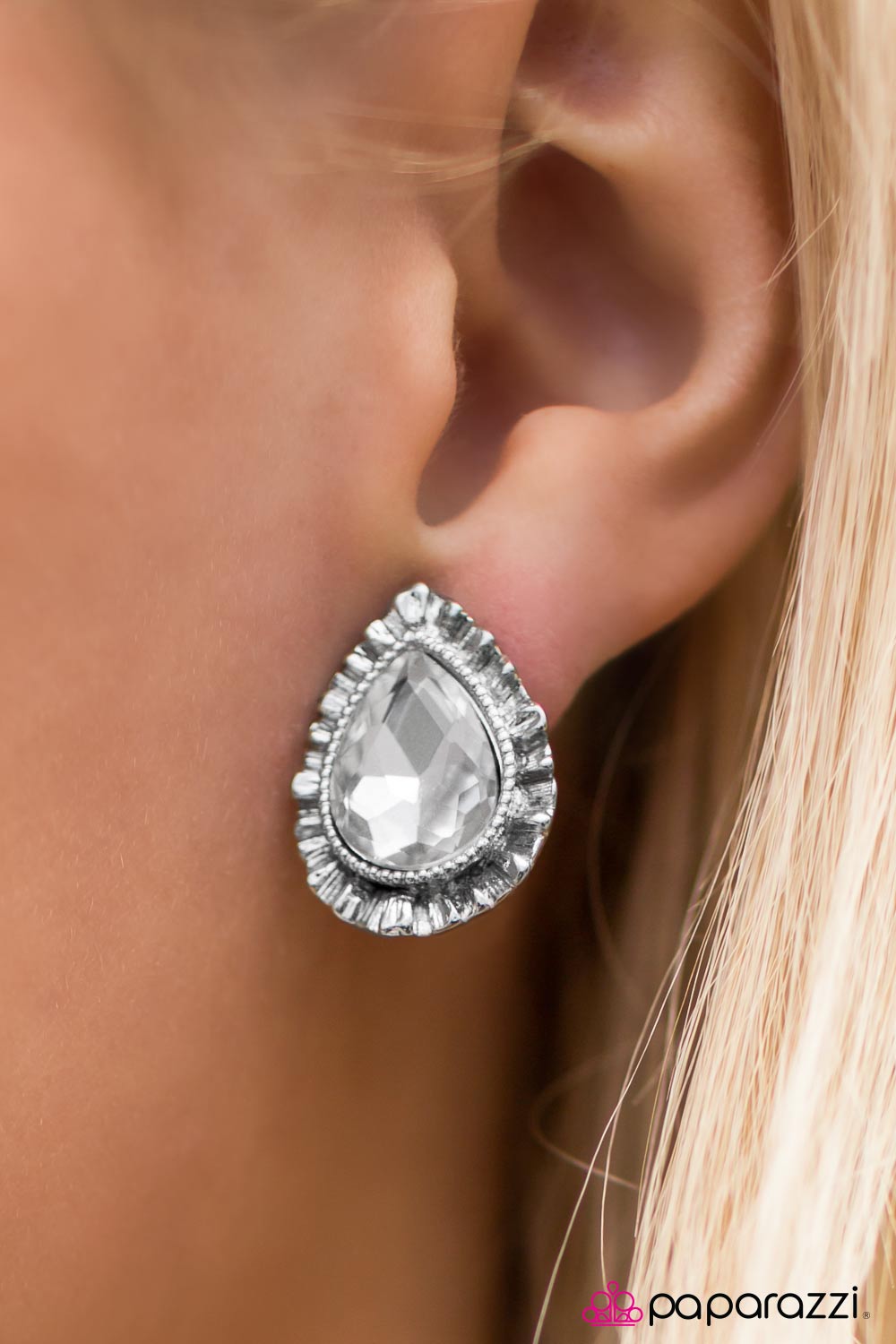 The Royal Court White Teardrop Clip-on Earrings - Paparazzi Accessories- lightbox - CarasShop.com - Paparazzi Jewelry by Cara Jewels