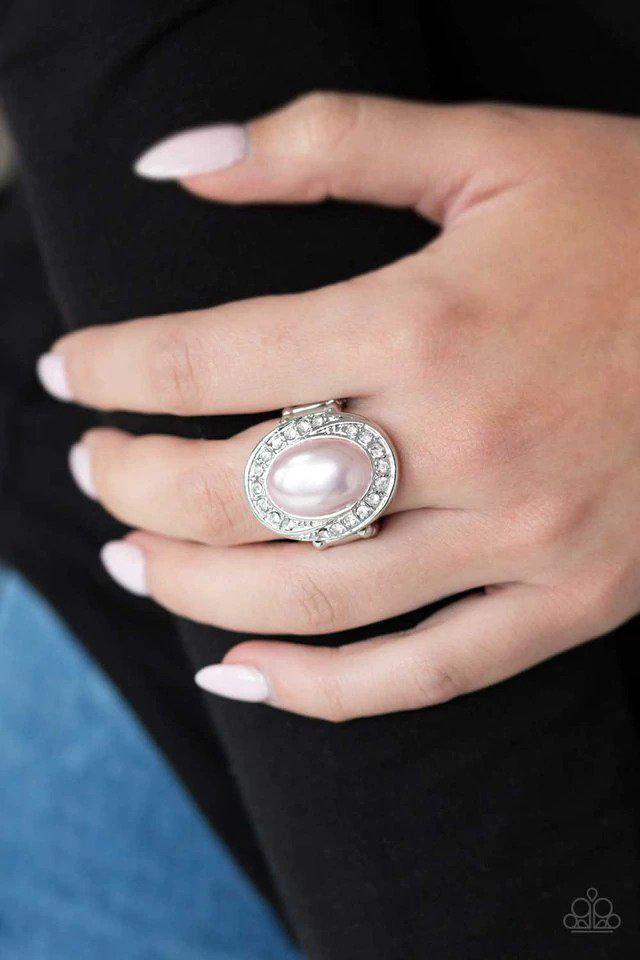The ROYALE Treatment Pink Ring - Paparazzi Accessories- on model - CarasShop.com - Paparazzi Jewelry by Cara Jewels