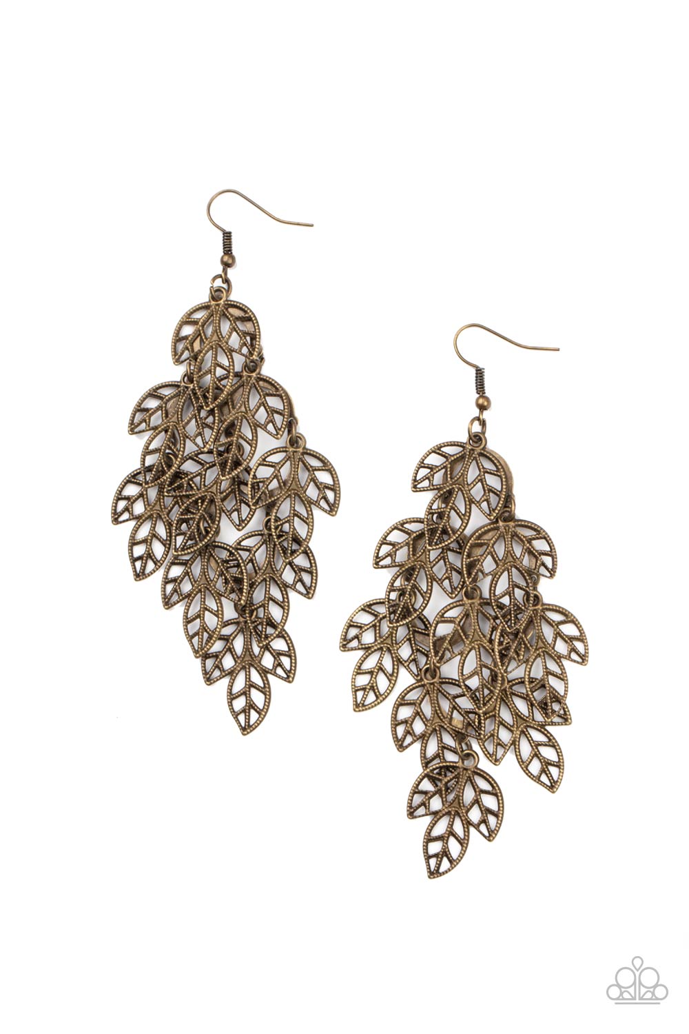 The Shakedown Brass Cascading Leaf Earrings - Paparazzi Accessories- lightbox - CarasShop.com - Paparazzi Jewelry by Cara Jewels