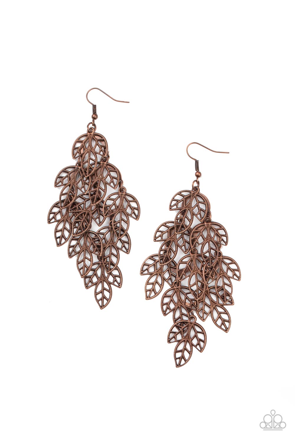 The Shakedown Copper Cascading Leaf Earrings - Paparazzi Accessories- lightbox - CarasShop.com - Paparazzi Jewelry by Cara Jewels