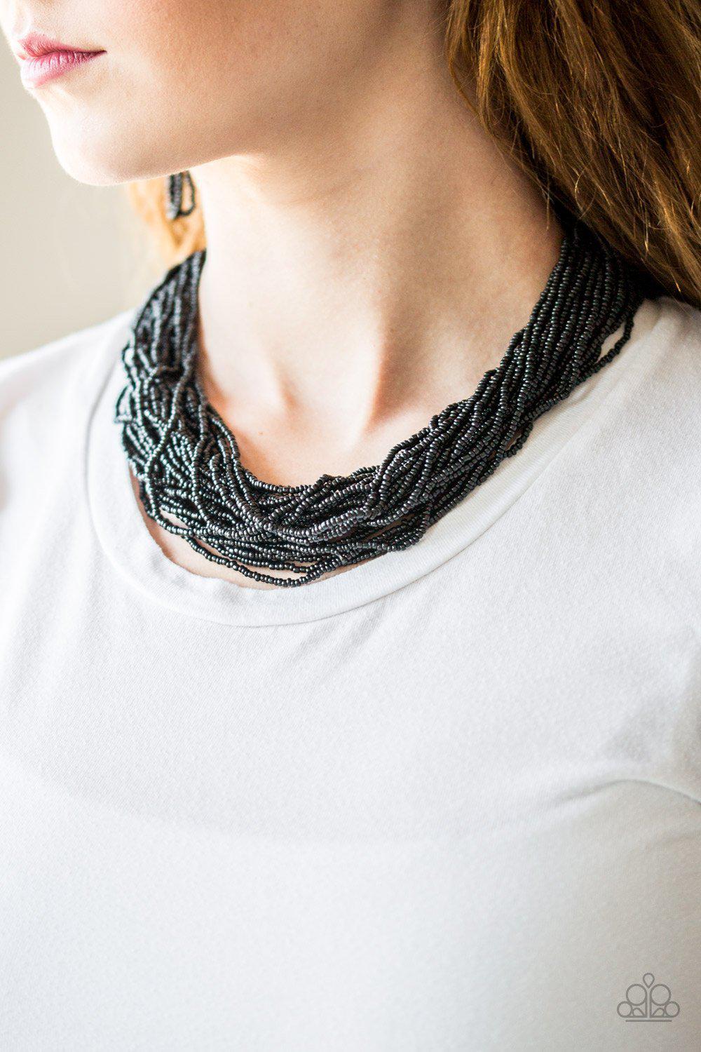 The Show Must CONGO On Black Seed Bead Necklace and matching Earrings - Paparazzi Accessories- lightbox - CarasShop.com - Paparazzi Jewelry by Cara Jewels