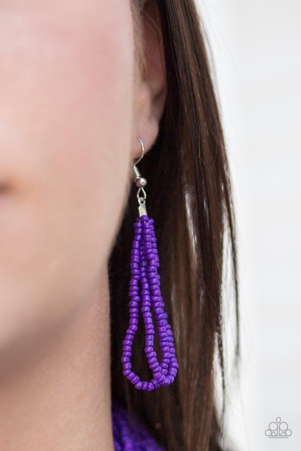 The Show Must CONGO On Purple Seed Bead Necklace and matching Earrings - Paparazzi Accessories - free matching earrings -CarasShop.com - Paparazzi Jewelry by Cara Jewels