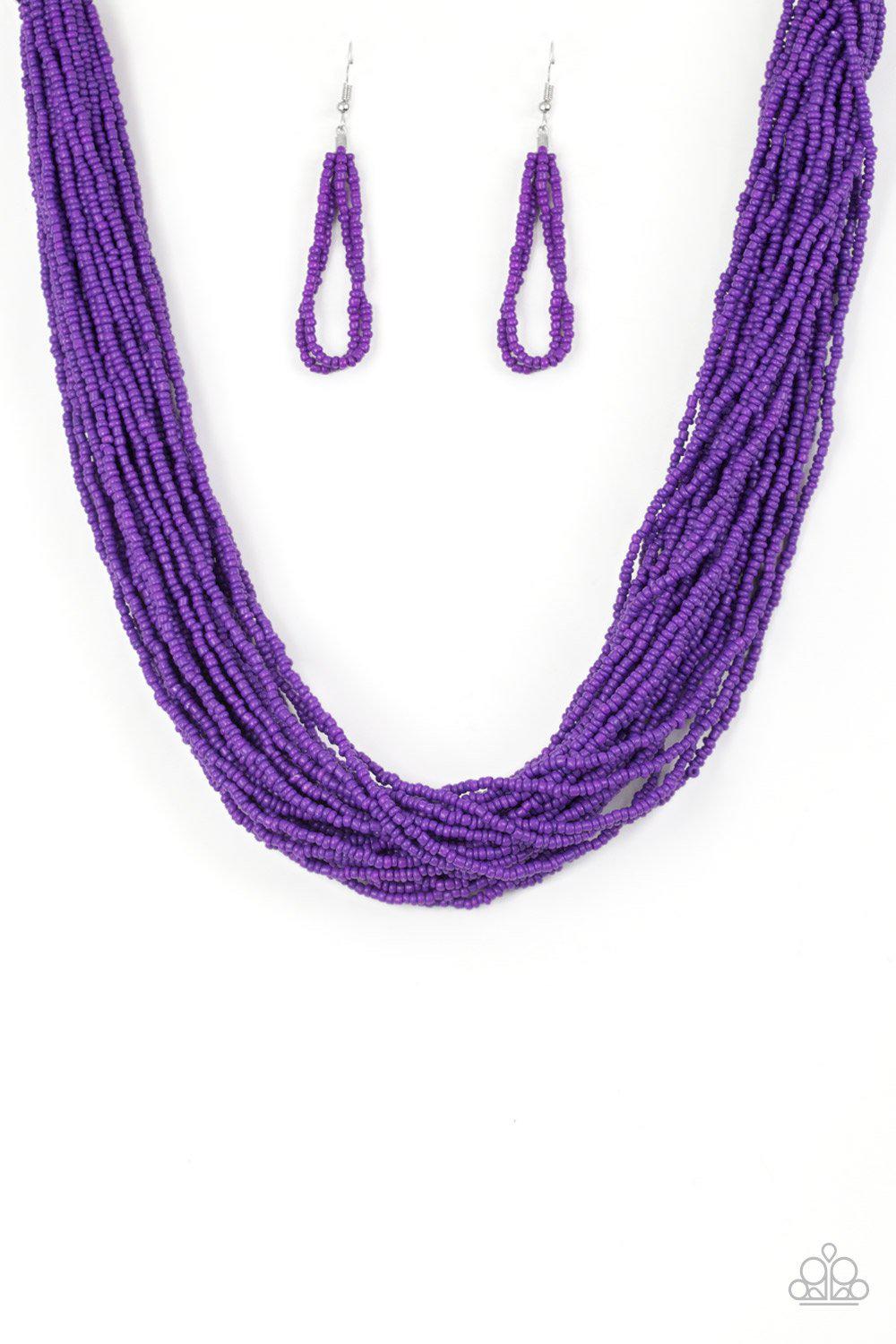 The Show Must CONGO On Purple Seed Bead Necklace and matching Earrings - Paparazzi Accessories- lightbox - CarasShop.com - Paparazzi Jewelry by Cara Jewels